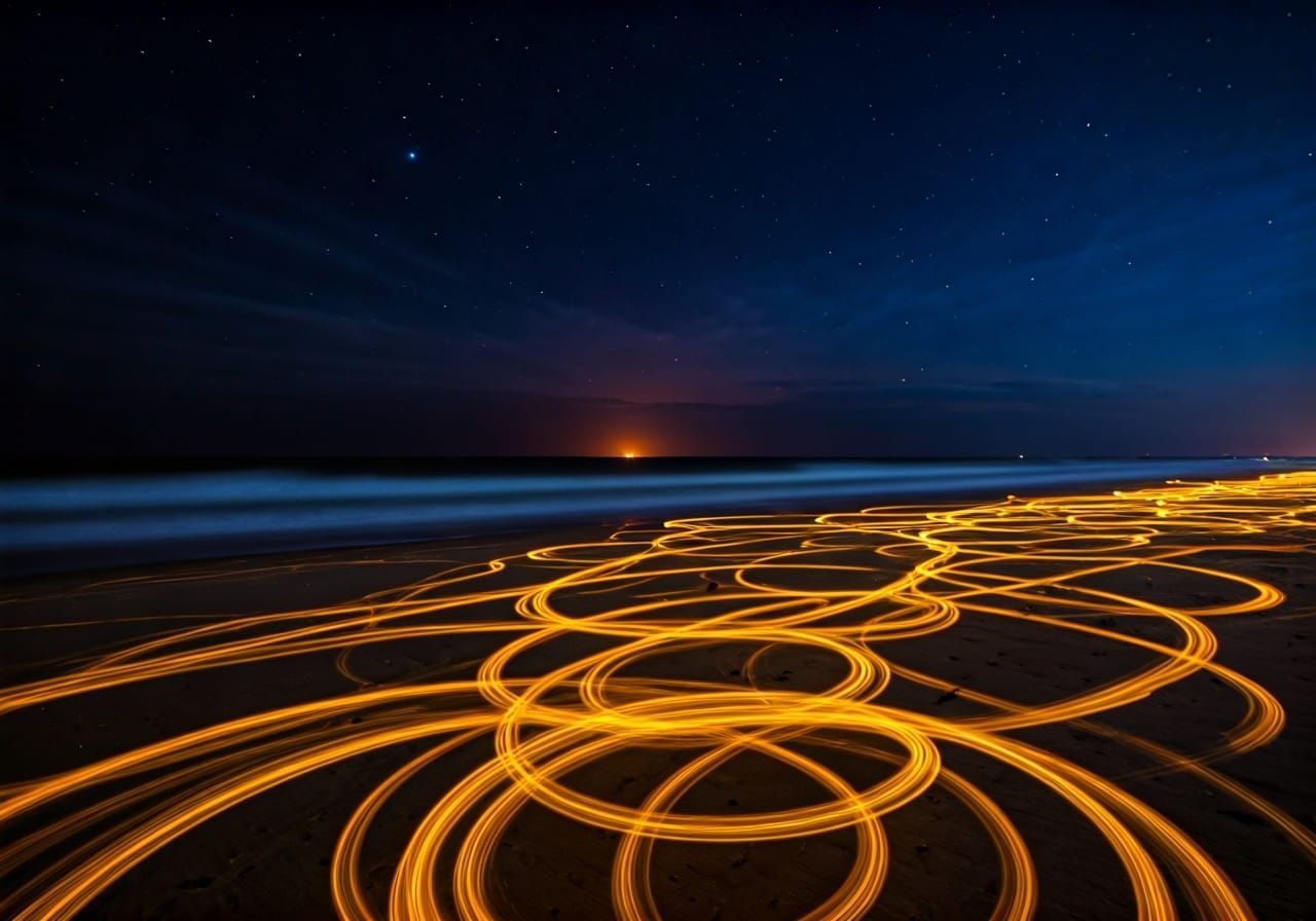Glowing Curly Whirlingtons on the Beach