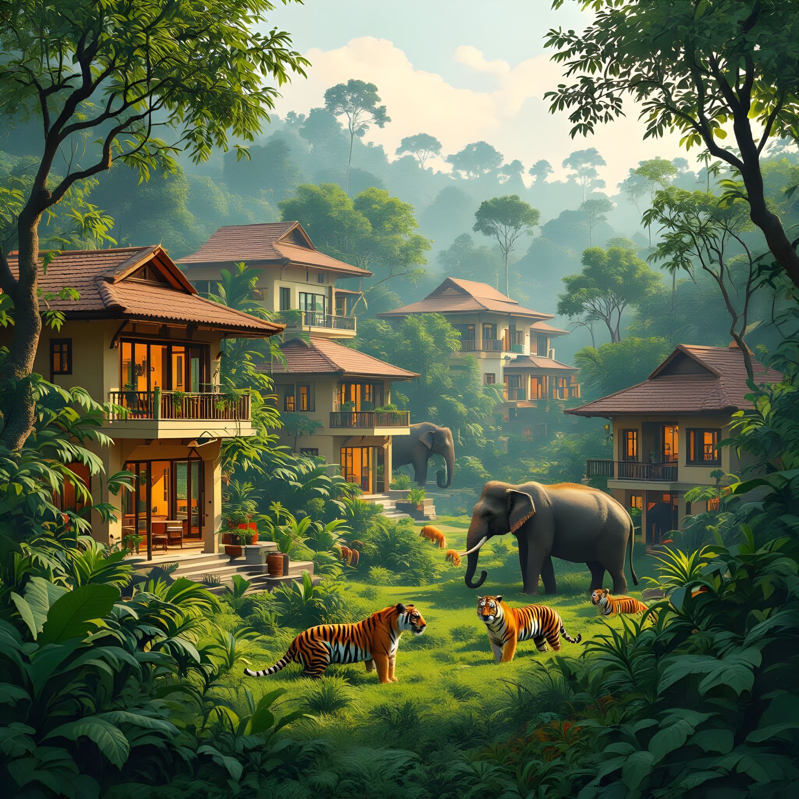 Indian Jungle Housing Community with Wildlife