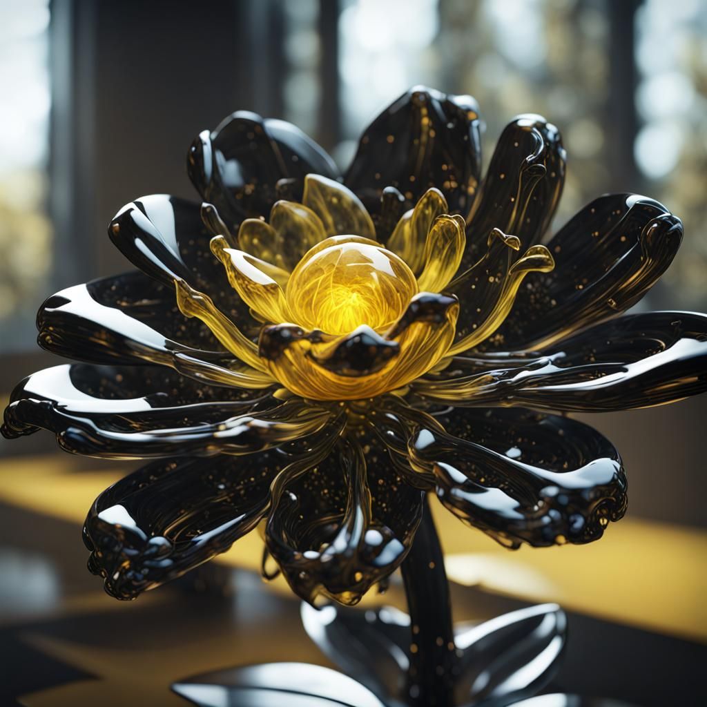 Giant Translucent Glass Flower in 3D Cinematic Style