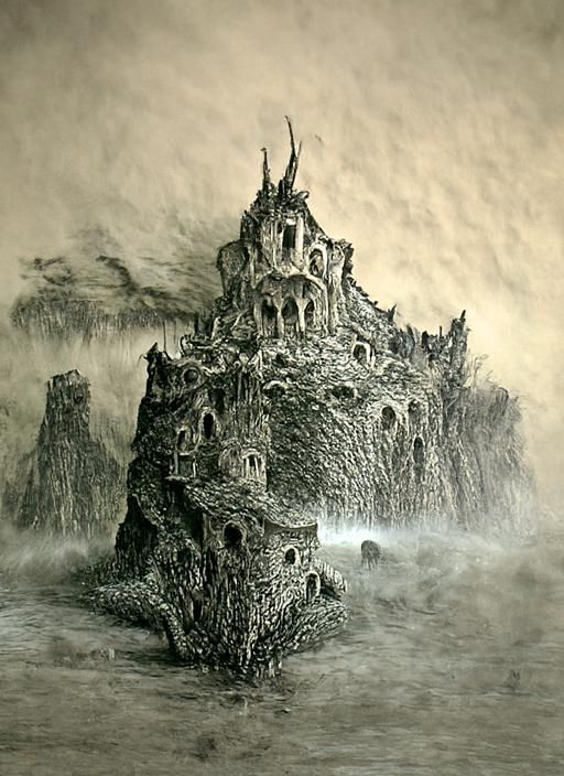 Dark Castle in Hyperdetailed Kinetic Pointillism Style