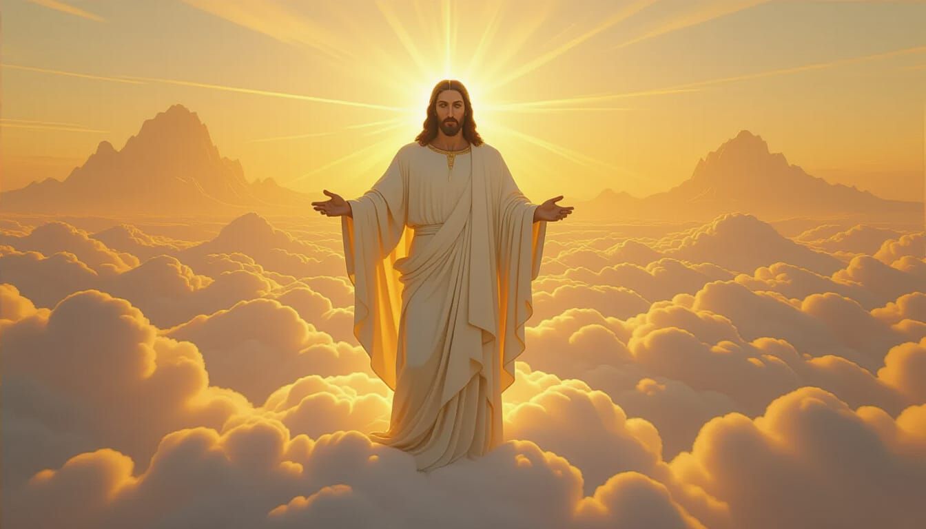 Christ Overlooking Earth in Golden Light