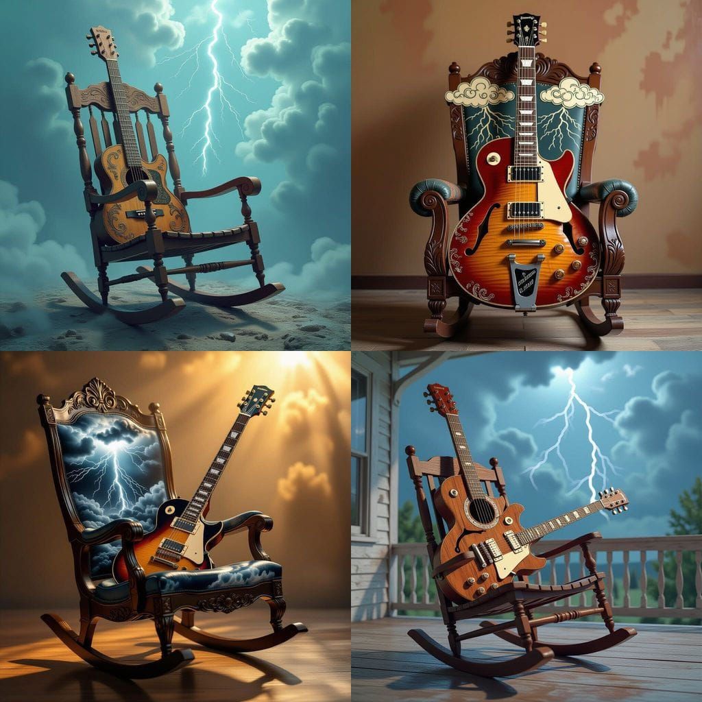 Rocking Chair Guitar with Thunderstorm Scene