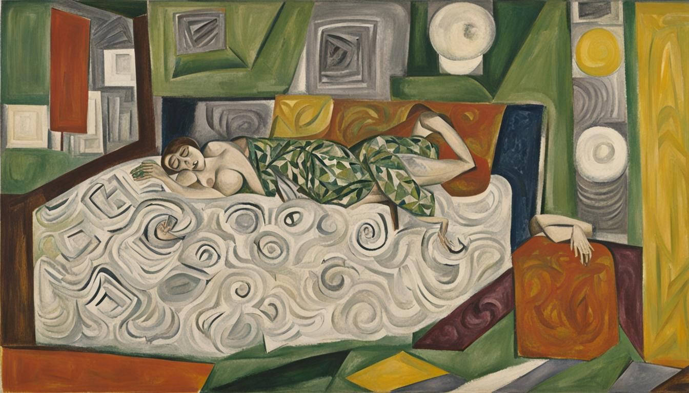 Abstract Woman on Bed in Krasner Style
