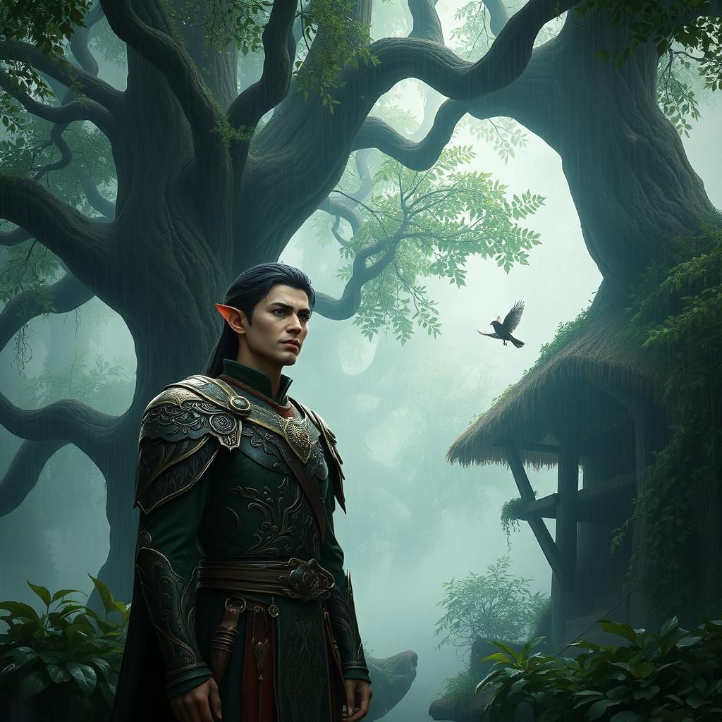 Mystical Elf in Primeval Forest, Epic Concept Art