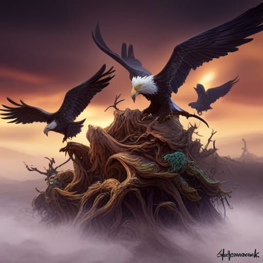 Eagles in Flight: Dark Fantasy Concept Art