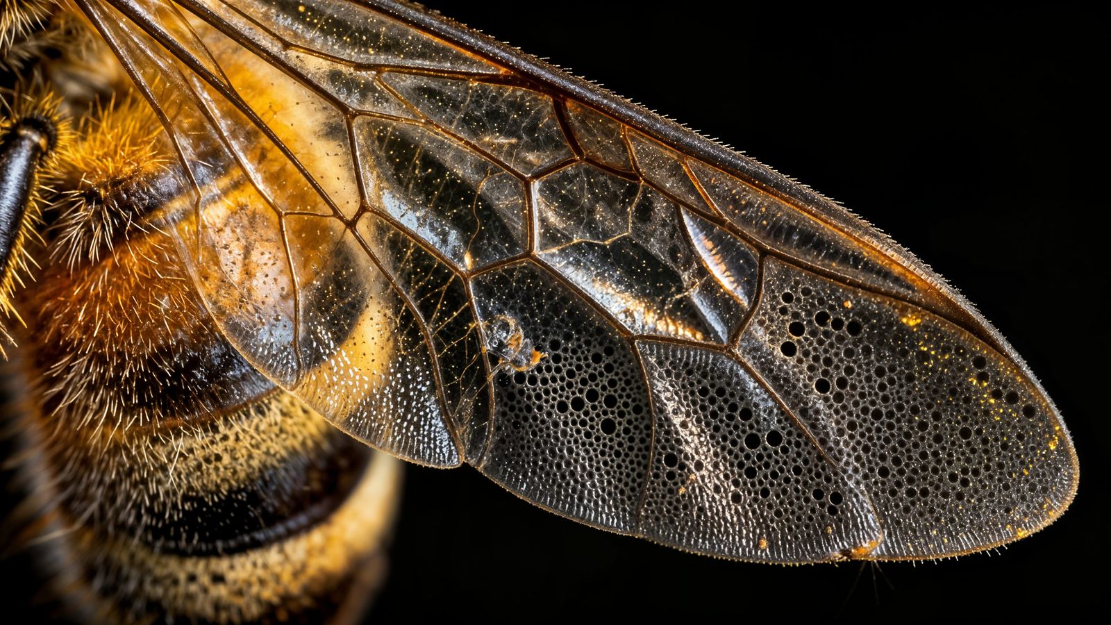 Extreme Macro Bee Wing Photography with Chiaroscuro Lighting