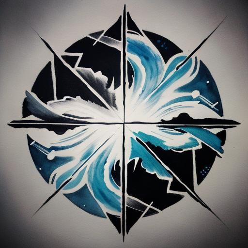 Double Exposure Ink Painting of Four Elements