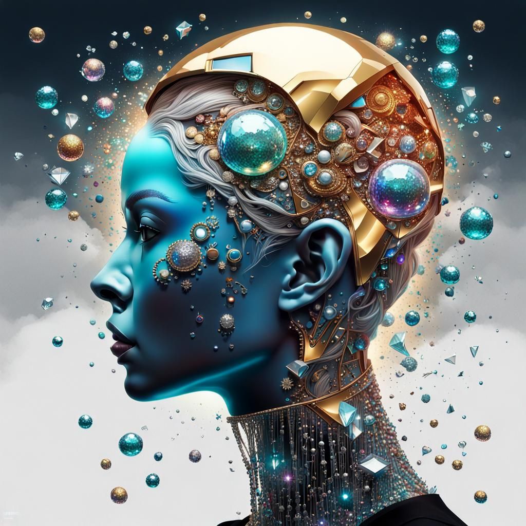 Futuristic Woman's Head with Diamond Hair