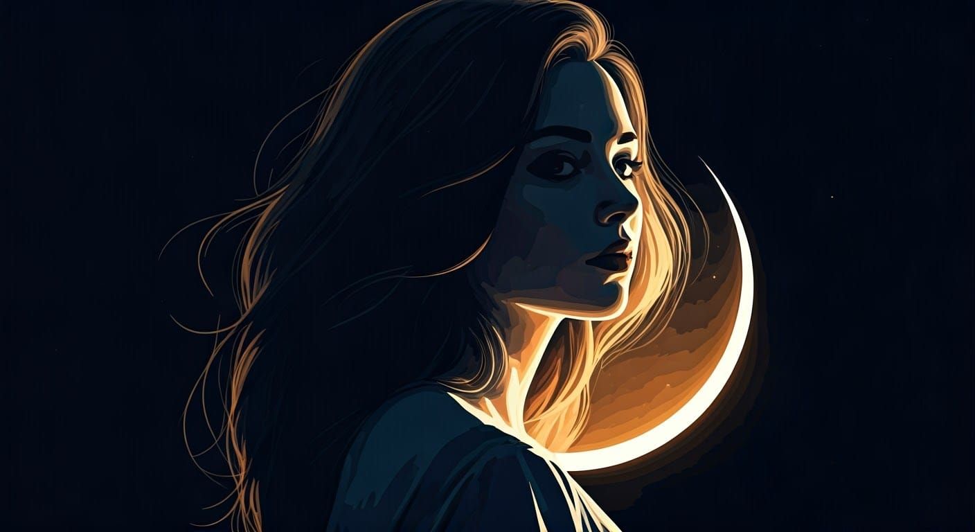 Woman in Bold, Vibrant Colors Under the Moonlight