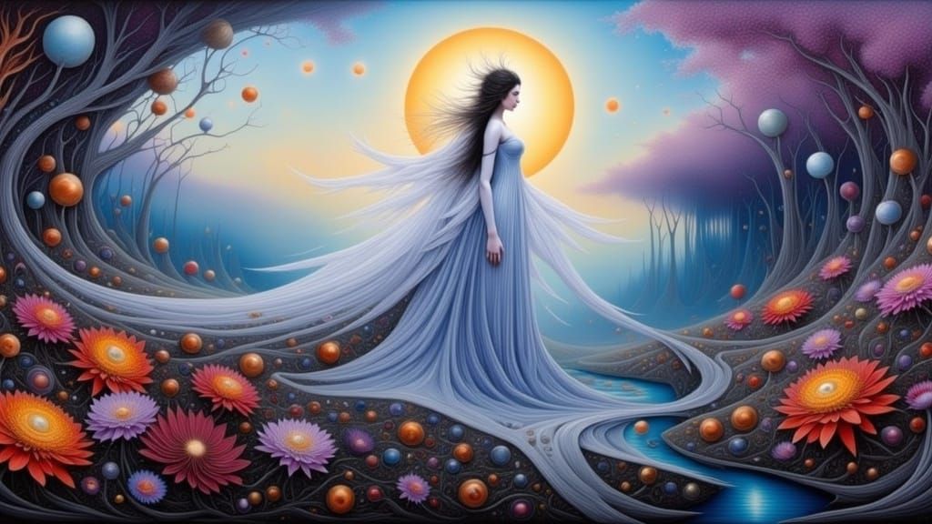 Ethereal Woman in Mystical Realm, Matte Painting