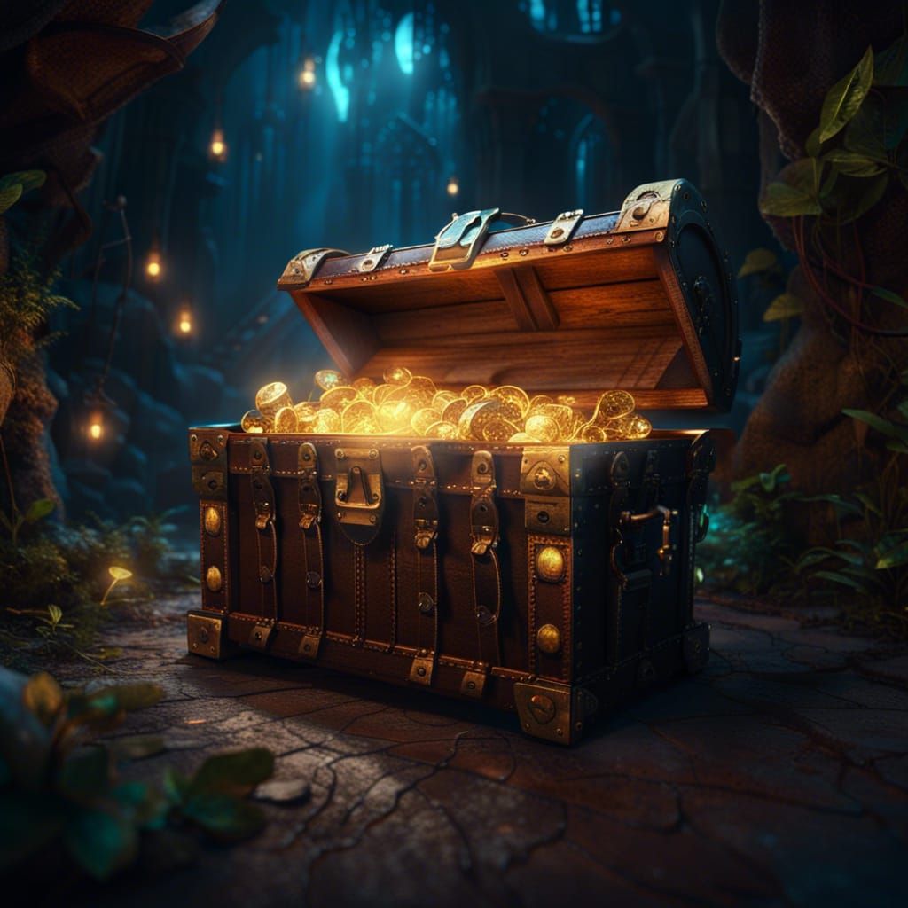 Glowing Treasure Chest in the Dark: Fantasy Concept Art