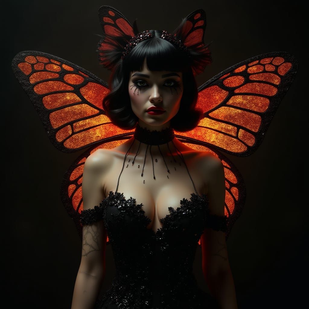 Gothic Emo Butterfly in Burlesque Glitter
