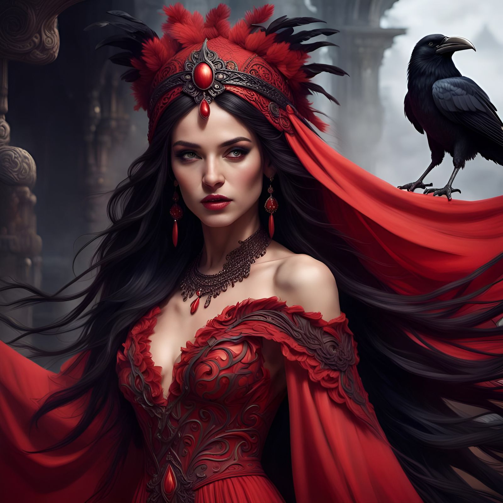 Woman in Red Gown: Fantasy Concept Art