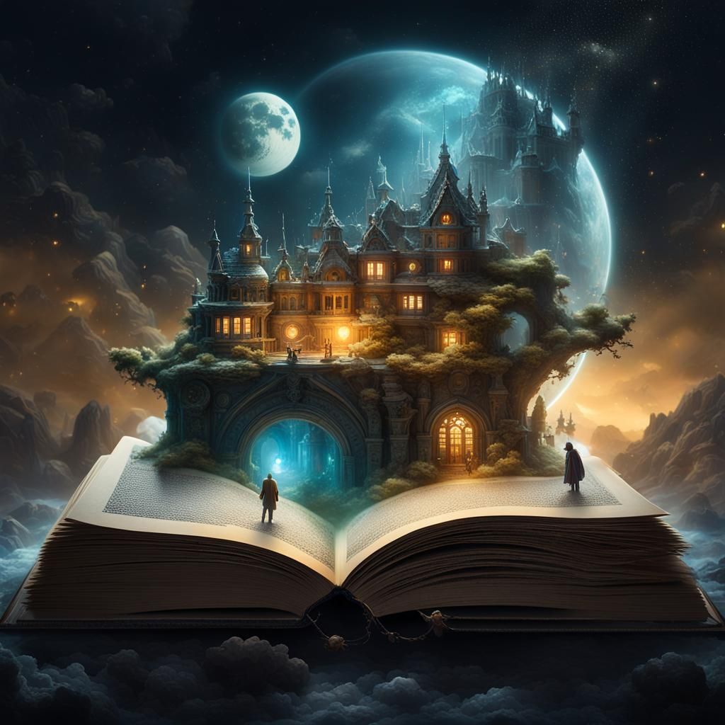 Miniature Sci-Fi World from Book, Digital Illustration