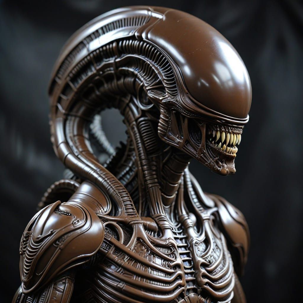 Chocolate Xenomorph Sculpture in Giger Style