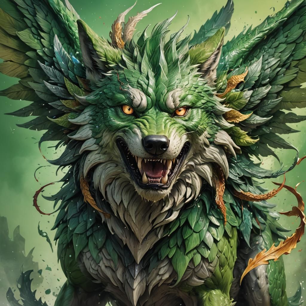Green Dragon-Winged Wolf Concept Art