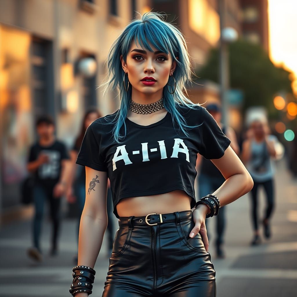 A 23-year-old photorealistic woman with a youthful, confident look and a slender, athletic figure, standing in a dynamic...