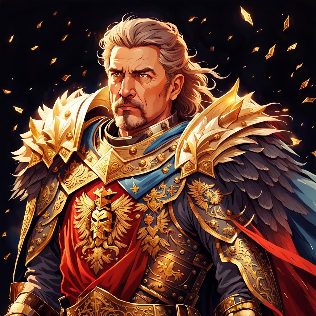 Victorious General Leading Troops on Battlefield at Dusk