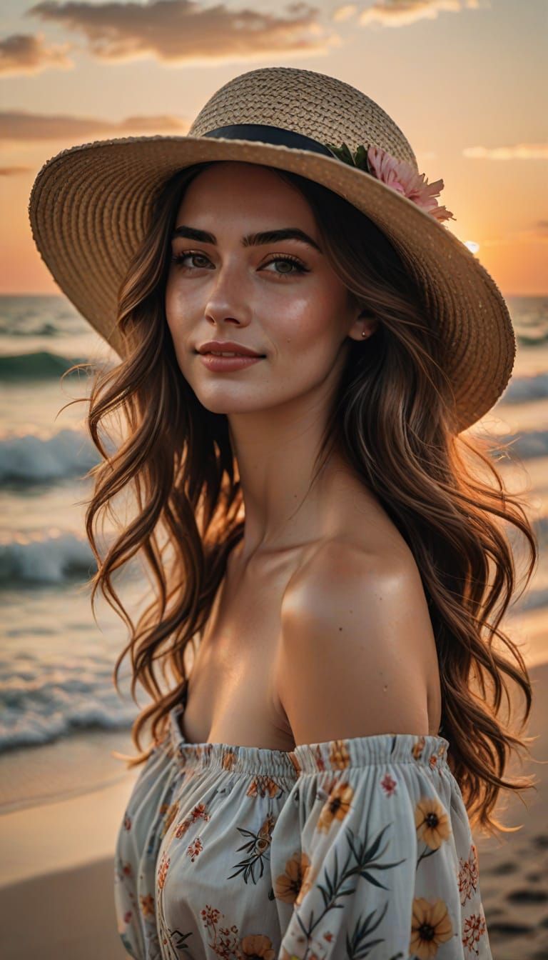 Golden Hour Beach Portrait of Smiling Woman