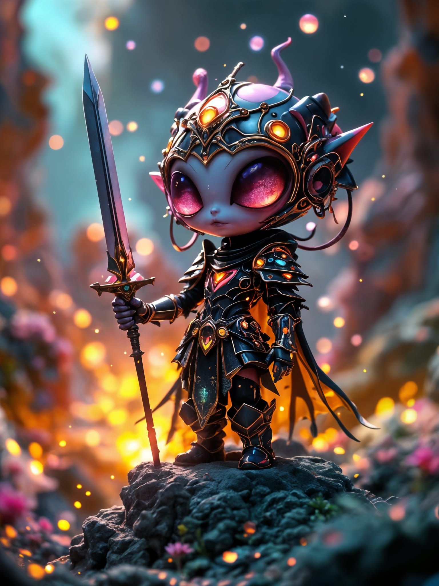 Goth Alien Princess Knight in Sci-Fi Fairytale Style