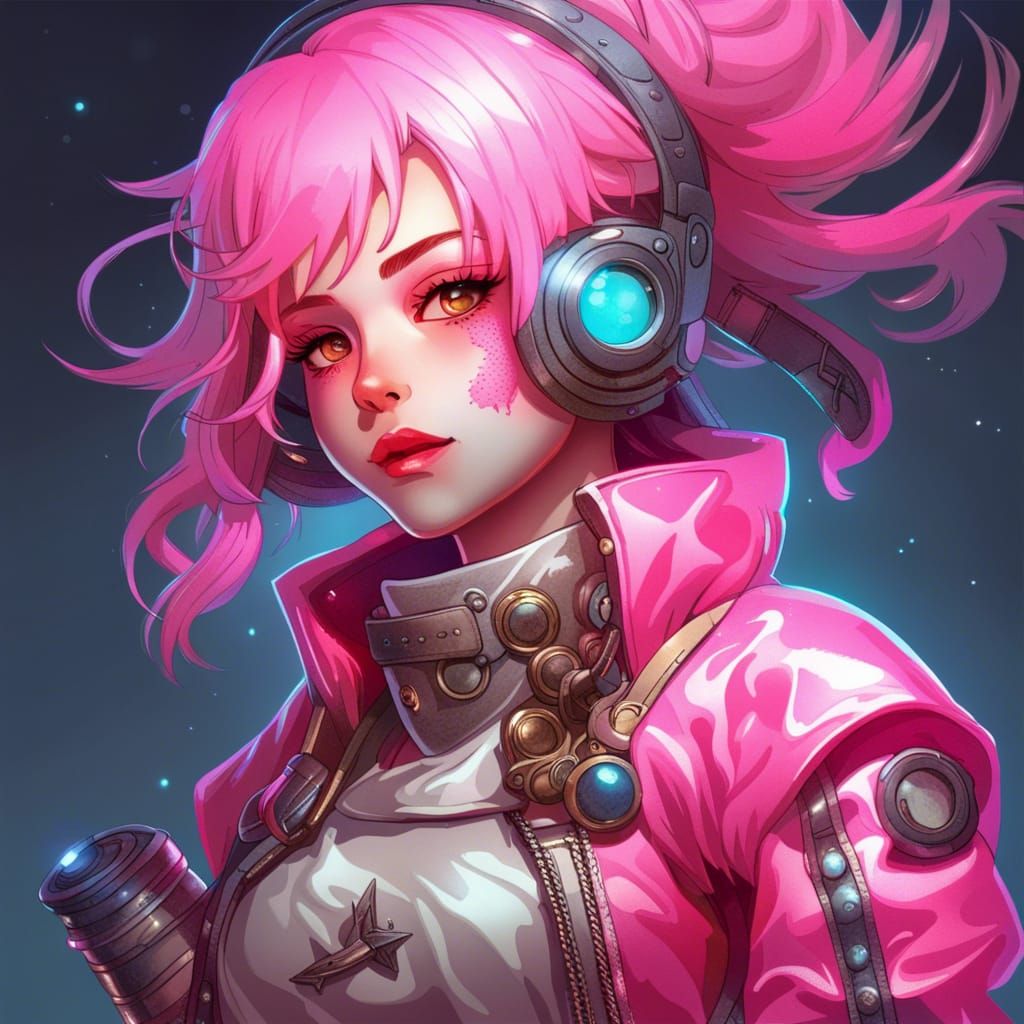 Anime Pirate Girl in Space with Pink Eye Patch