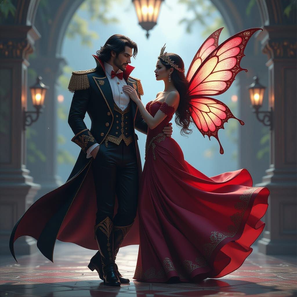 Regal Vampire and Ethereal Fairy Dancing Side by Side