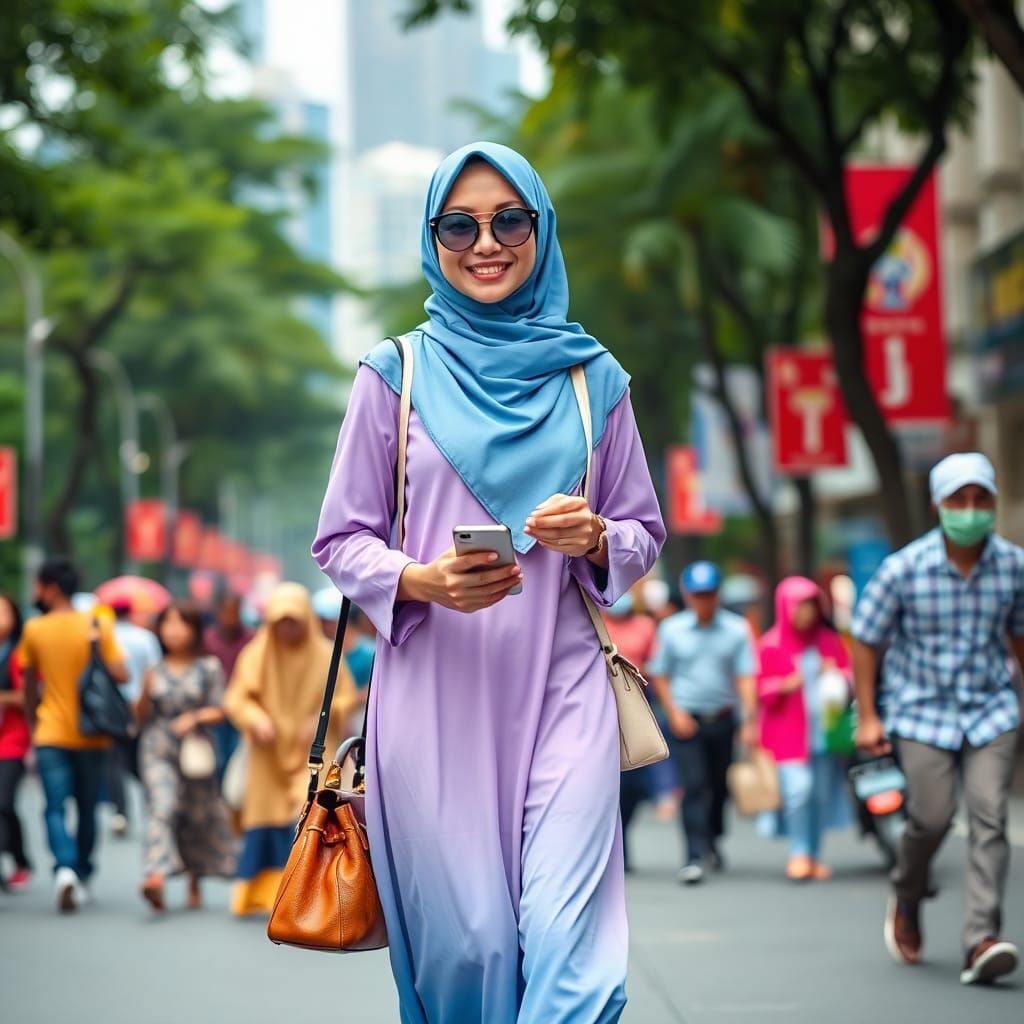 Cute Malay Muslim Girl in Vibrant KL City Scene