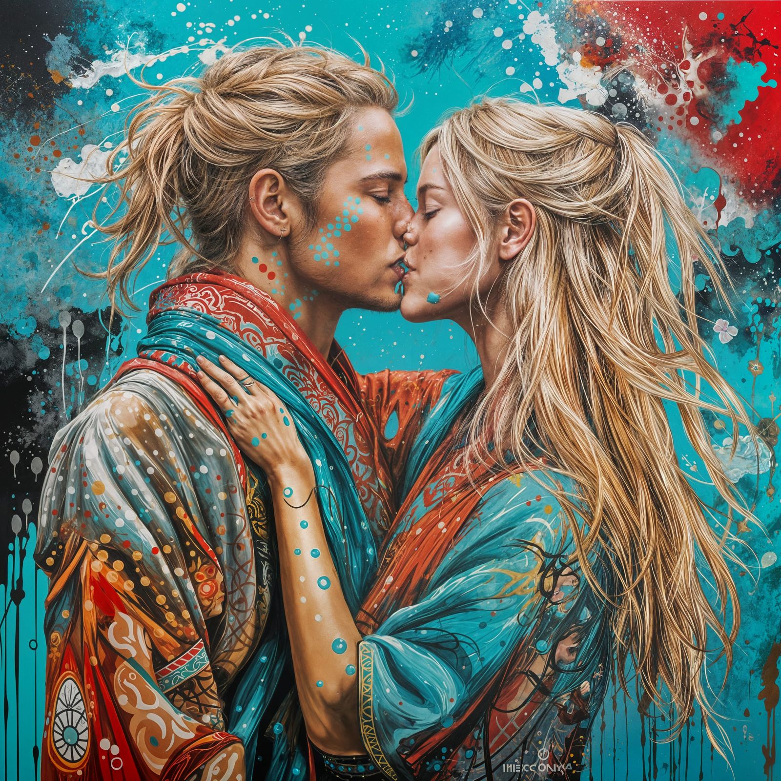 Fantasy Warrior and Lover in Graffiti Art Style