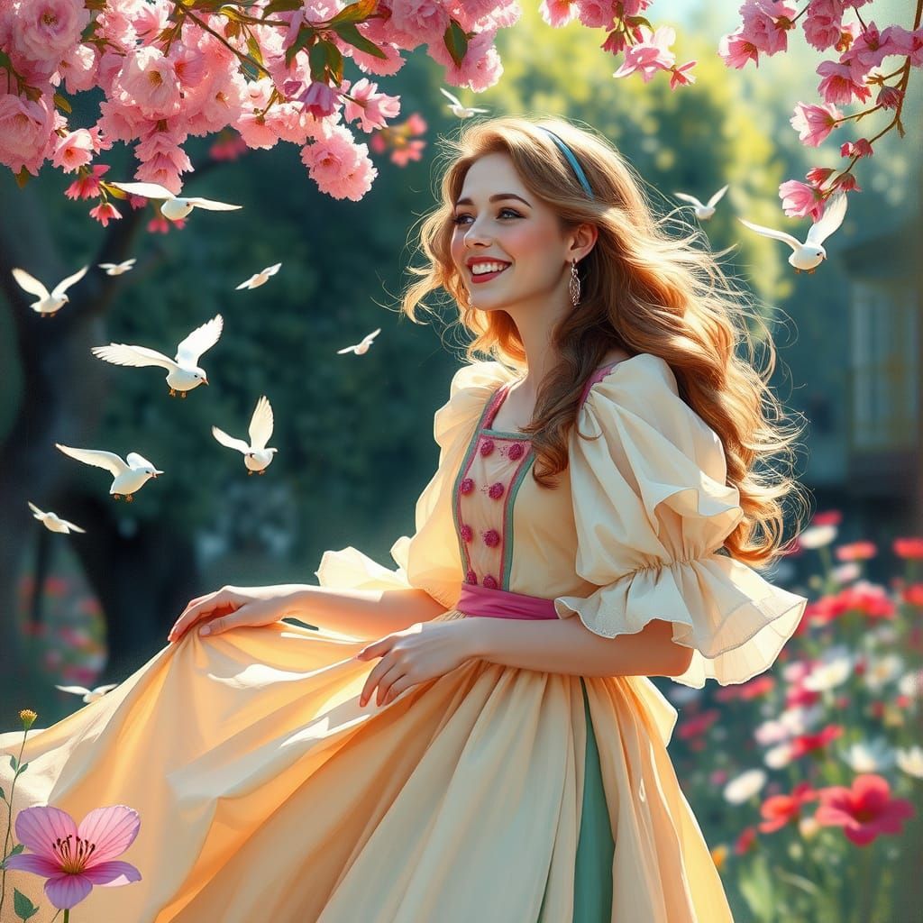 European Woman Smiling in Pastel Alice in Wonderland Inspire...