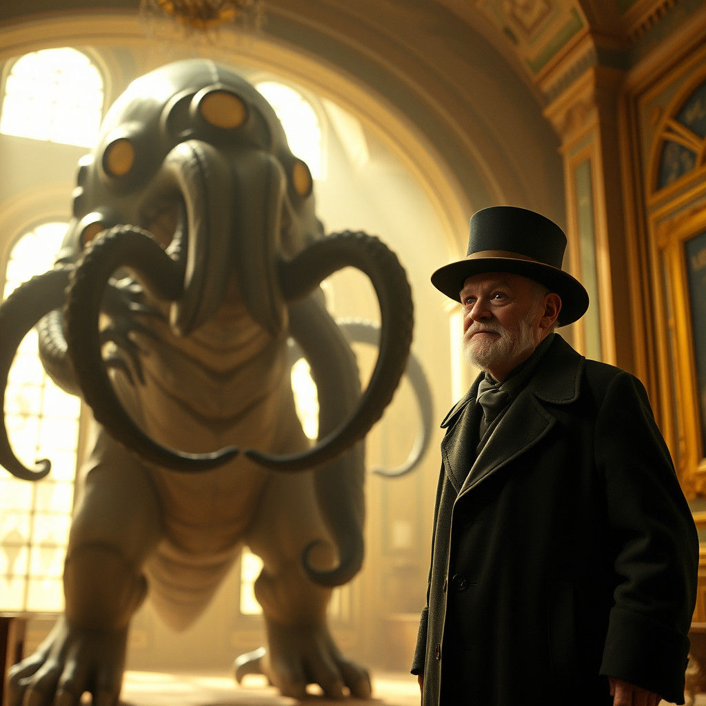 Gothic Film Still: Old Man and Tentacle Monster