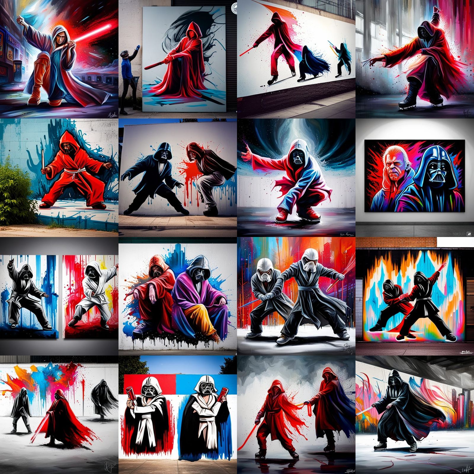 Figure Skating Jedi Sith in Graffiti Street Art