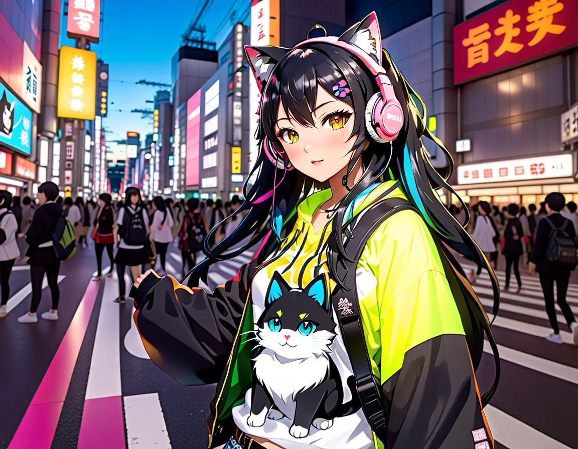 Anime Brazilian Woman in Shibuya Crossing