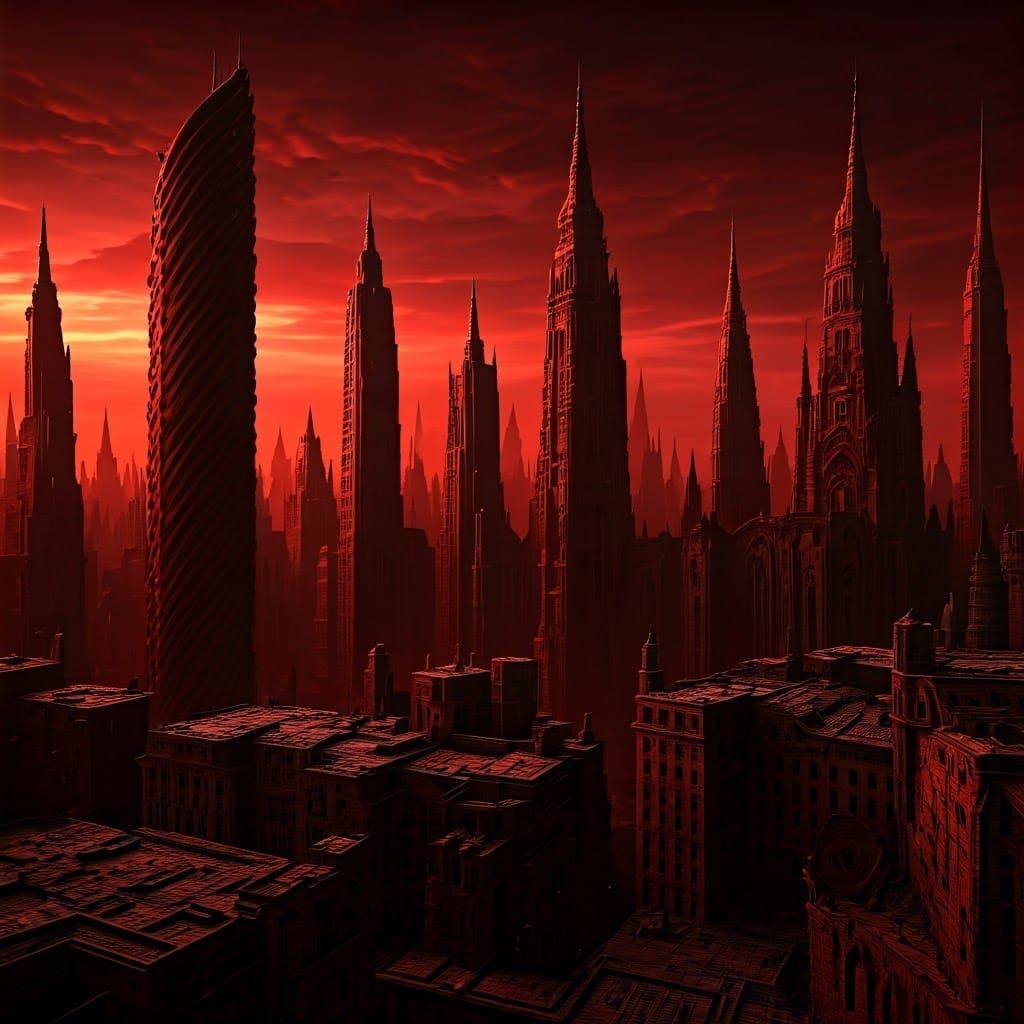 Gothic Metropolis in Bloody Twilight: A Dark Fantasy Landsca...