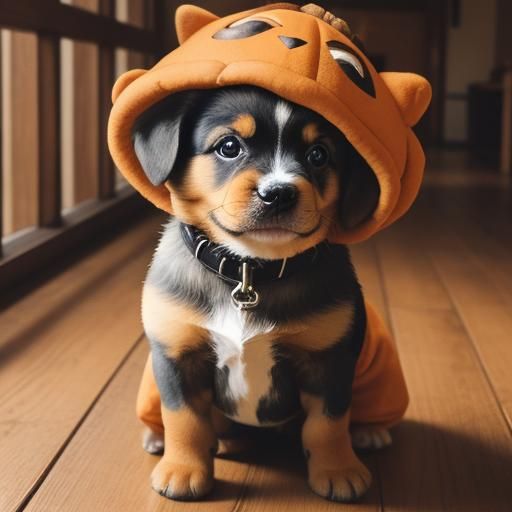 Puppy in Pumpkin Costume: Autumn Portrait