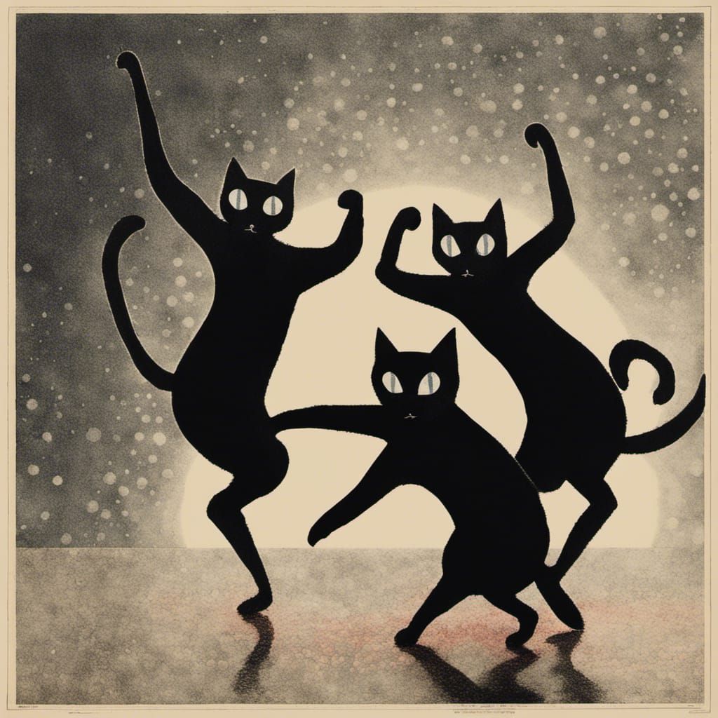 Dancing Black Cats Movie Poster in Mixed Styles