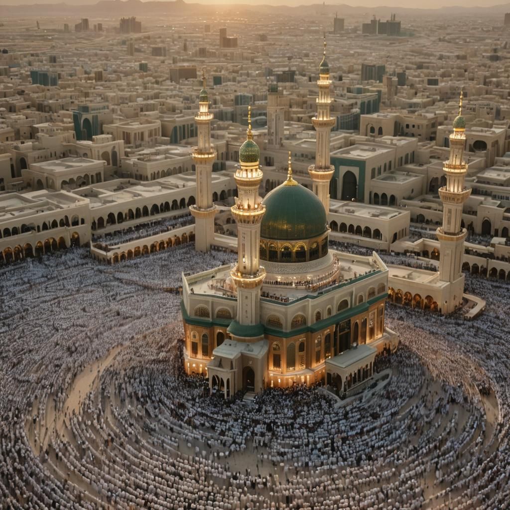 Mecca Temple Prayer in Golden Hour Light