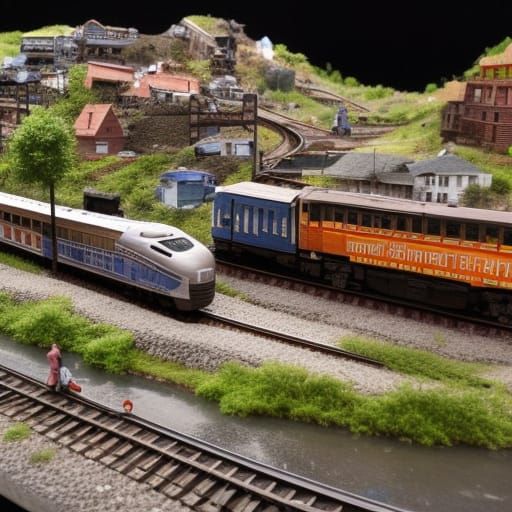 Train Through City Slums Diorama