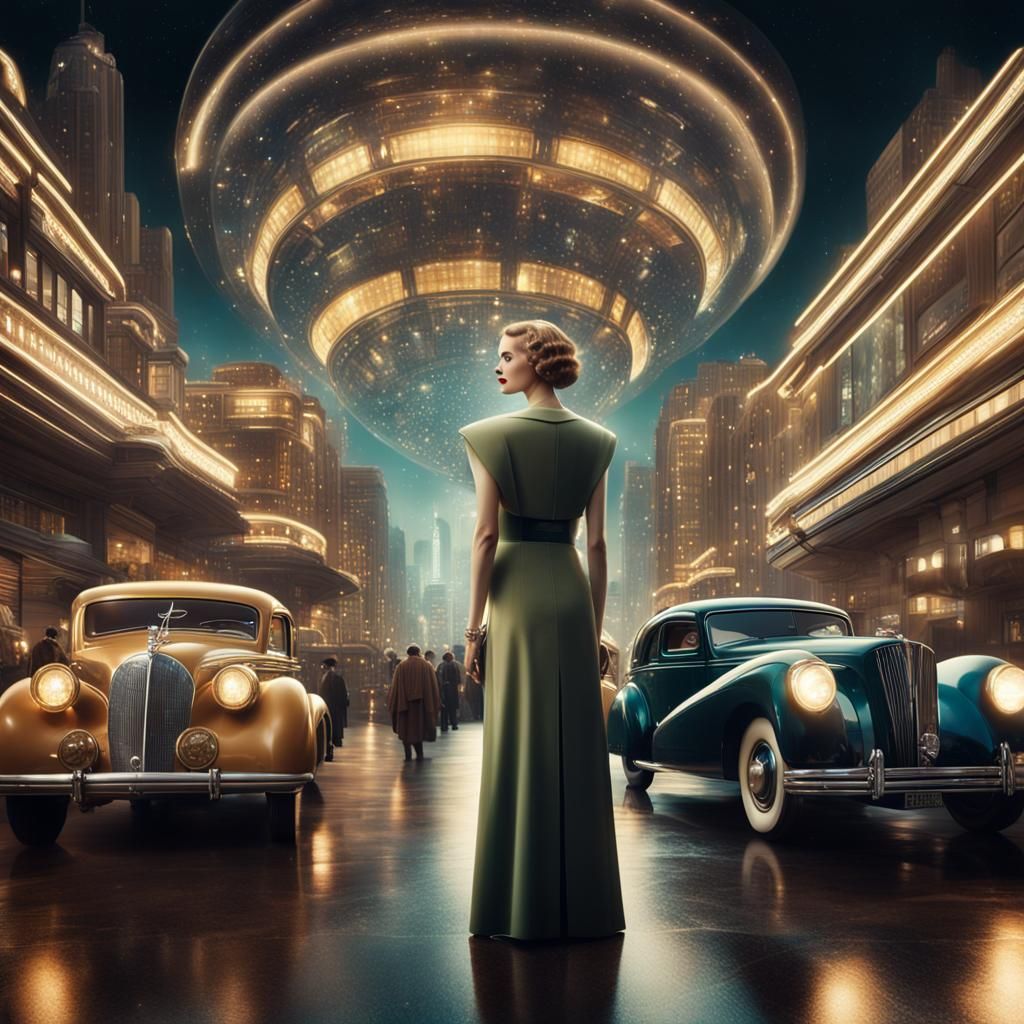 Futuristic Vintage Model in Art Deco City