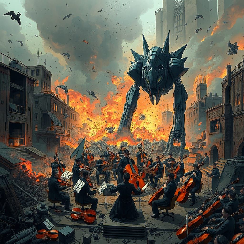 Orchestra Performs During City's Destruction