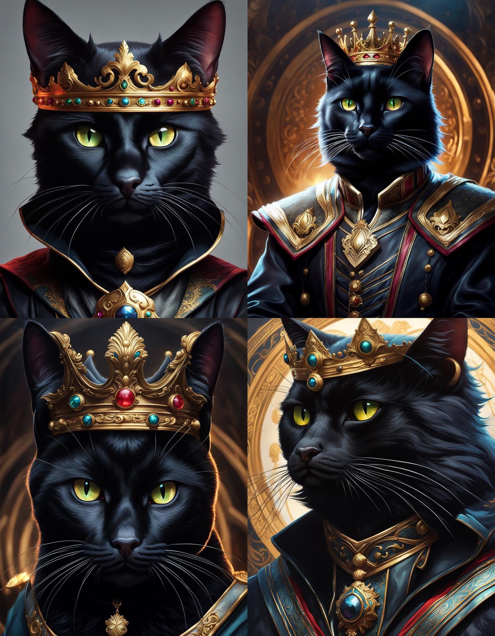 Black Cat King: Hyperrealistic Digital Portrait