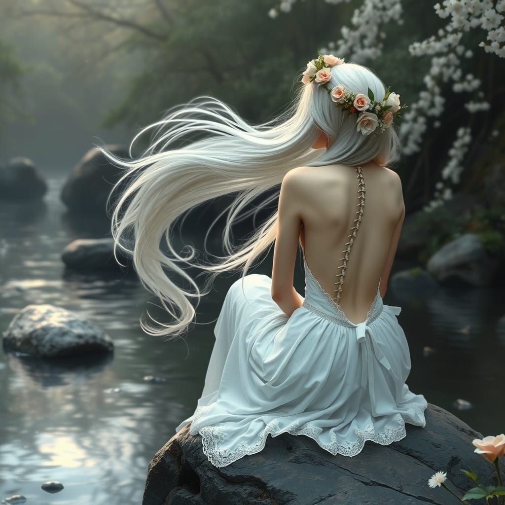 Ethereal Mavka Goddess with Flowers in a Whimsical Fantasy L...