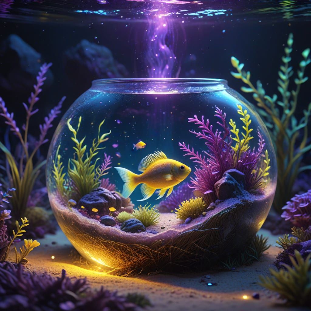 Whimsical Aquarium Hidden in Haystack: Fantasy Art