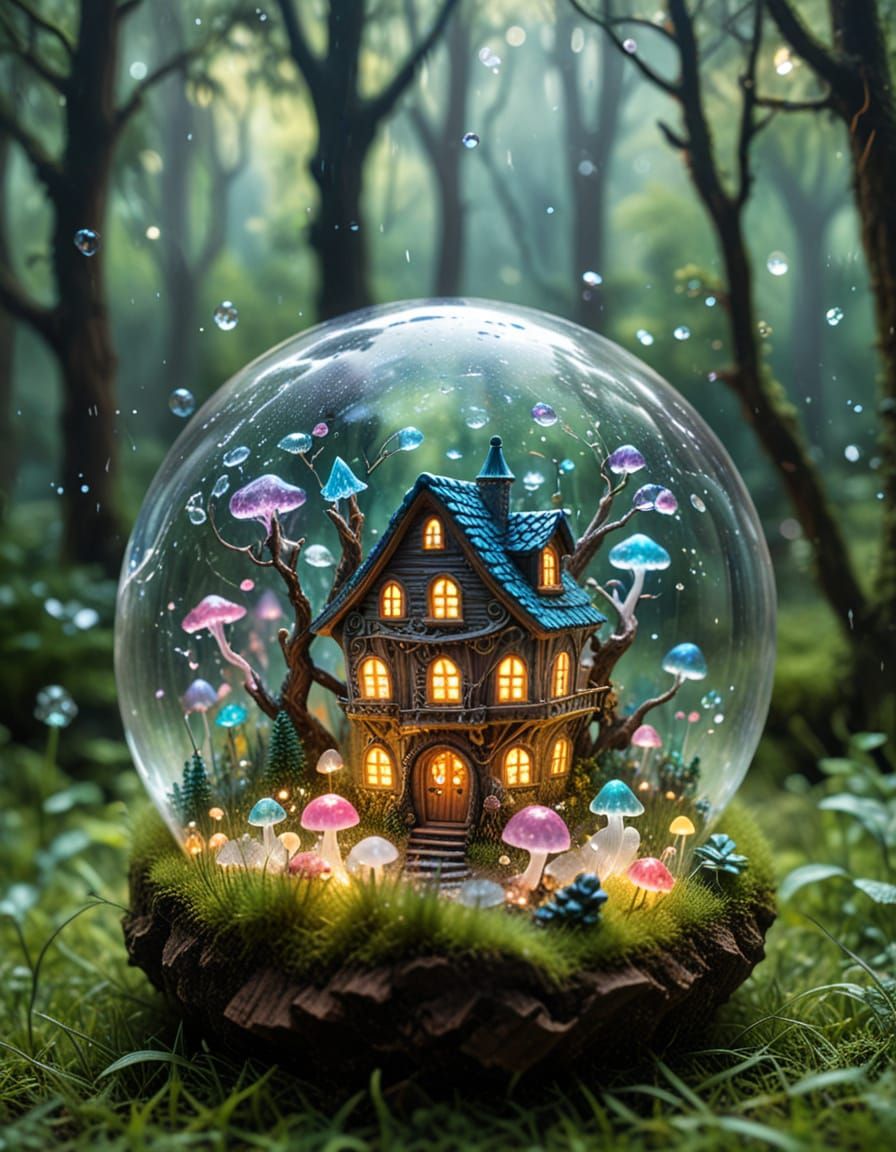 Enchanted Cosmic Landscape with Glowing Fairy Village