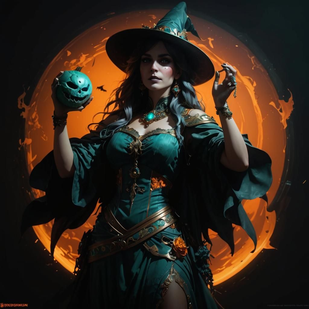 Halloween Concept Art in Orange and Teal