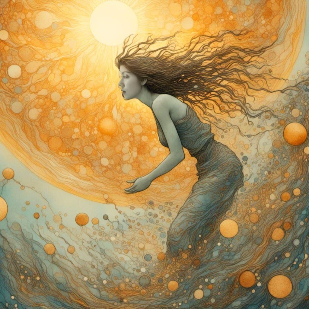 Woman Walks on the Sun in Vintage Style