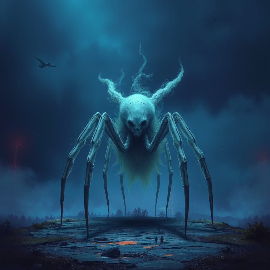 Ethereal Arachnid Horror in Muted, Desaturated Hues