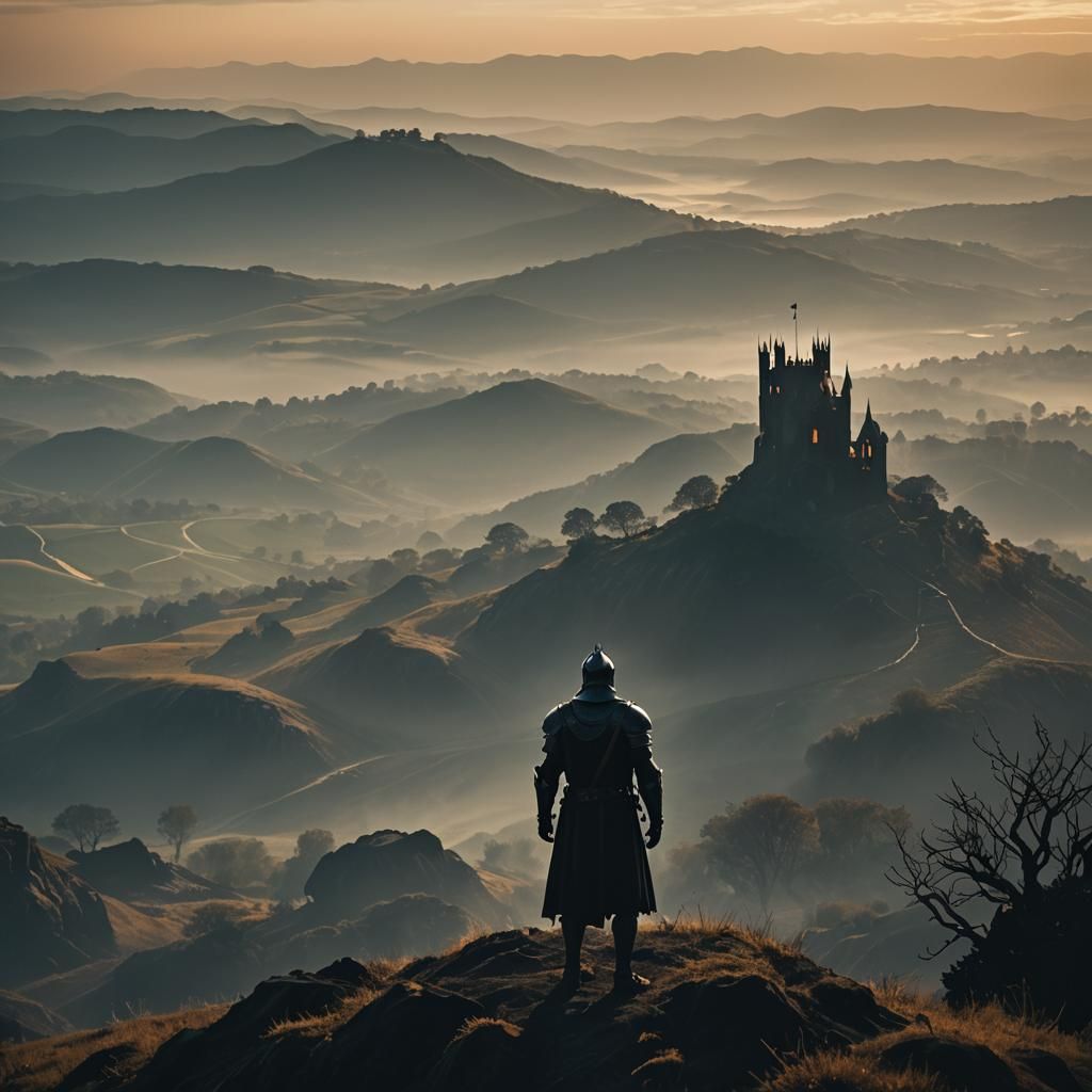 Black Knight Overlooking Eden in Cinematic Style