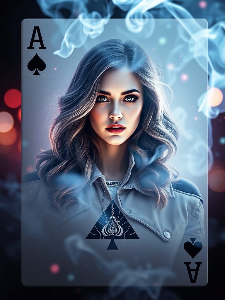 Ace of Clubs Card with Portrait in Smoke
