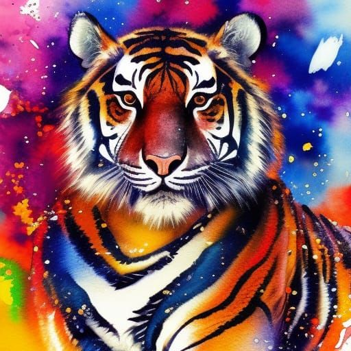 Watercolor Tiger in Dynamic Action Pose
