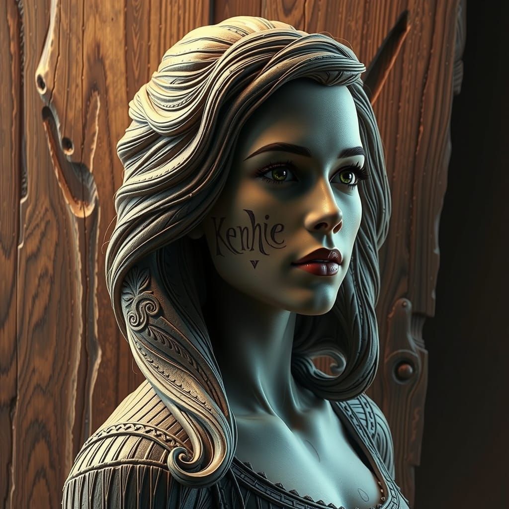 Detailed Wood Carving Portrait with Dynamic Lighting